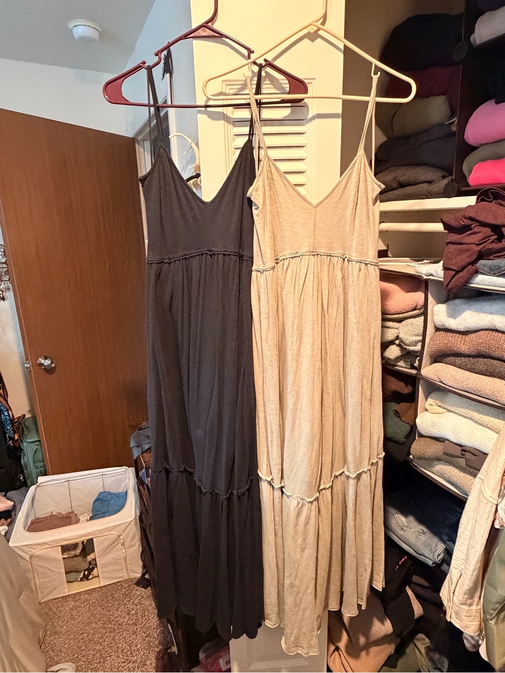American Eagle Outfitters Green and Black Tiered Maxi Dresses